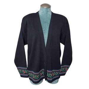 Vtg Pendleton Wool Knit Cardigan Sweater Sz XL Black Red Long Sleeve Whimsygoth